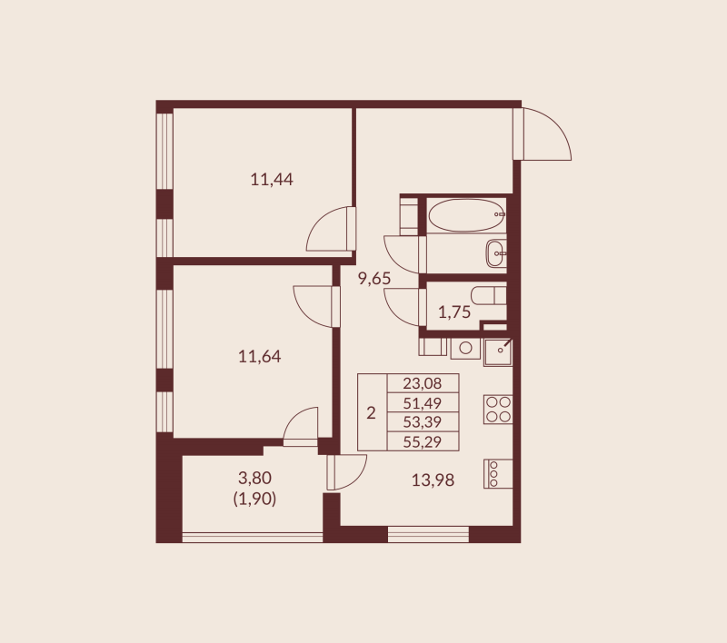 2 ккв 53,4 м²