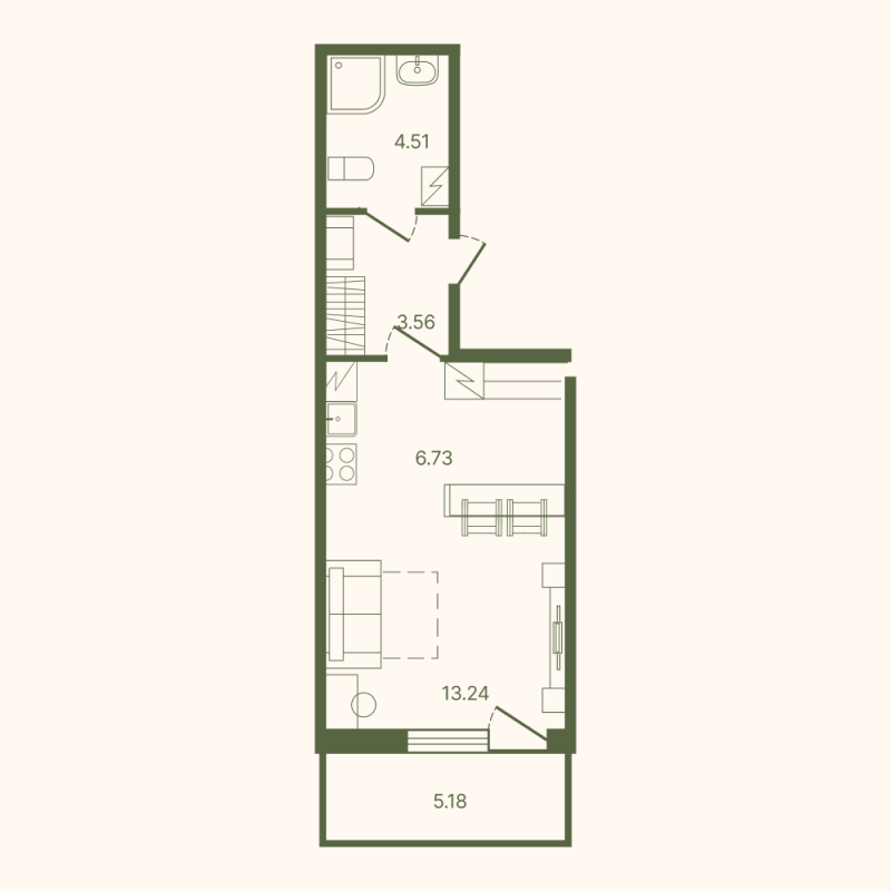 Студия 29,6 м²