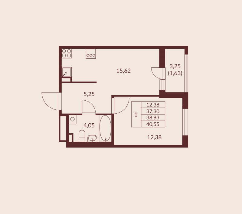 2 ккв (Евро) 38,9 м²