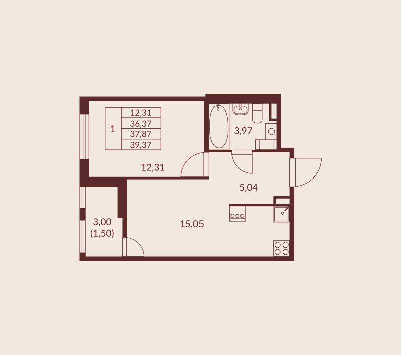 2 ккв (Евро) 37,9 м²