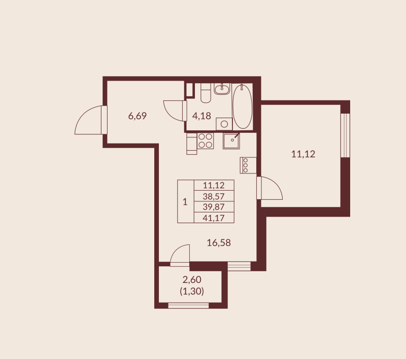 2 ккв (Евро) 39,9 м²