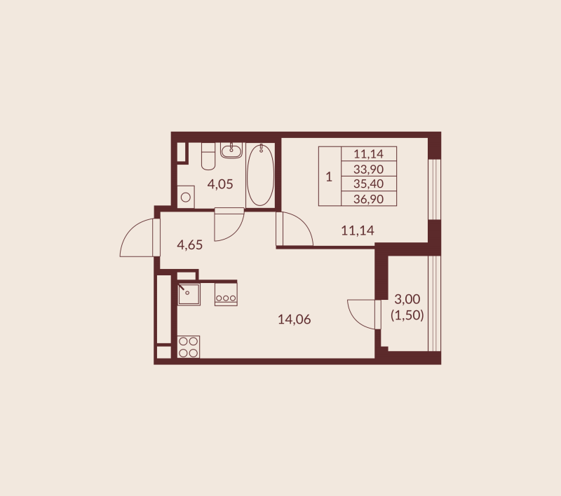 1 ккв 35,4 м²