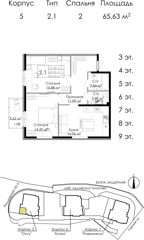 3 ккв (Евро) 64,7 м²