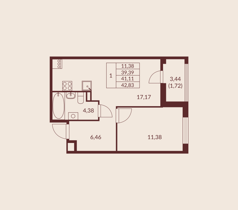 2 ккв (Евро) 41,1 м²