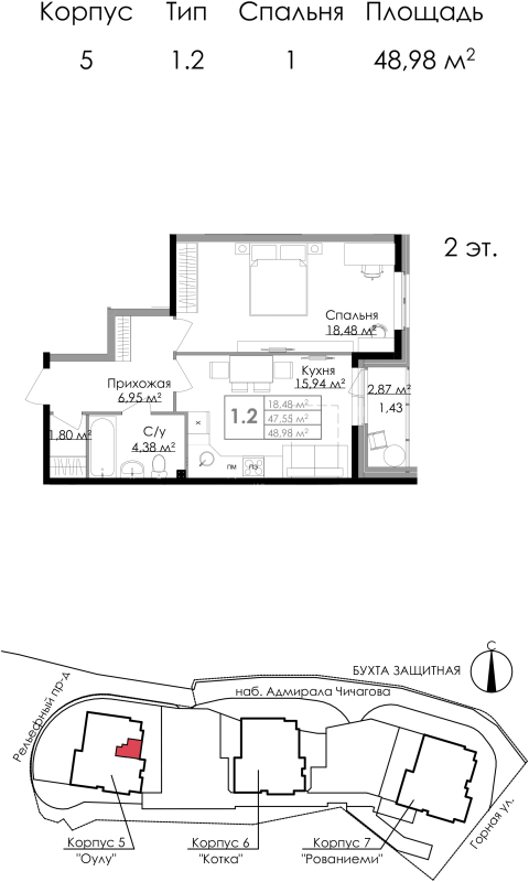 2 ккв (Евро) 48,7 м²