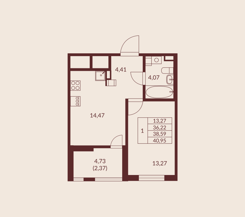 1 ккв 38,6 м²