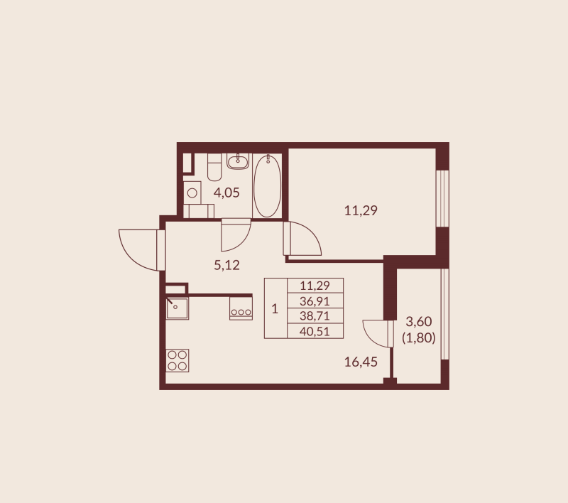 2 ккв (Евро) 38,7 м²