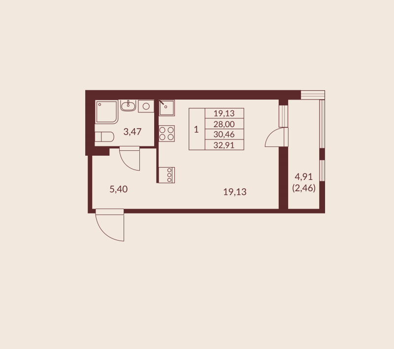 Студия 30,5 м²