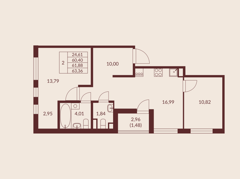 3 ккв (Евро) 61,9 м²