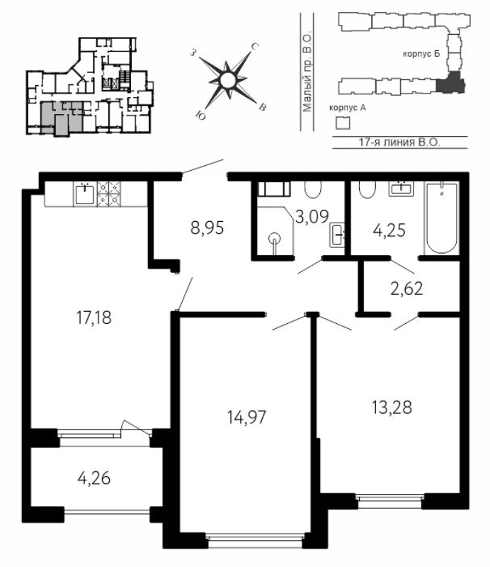 3 ккв (Евро) 66,5 м²