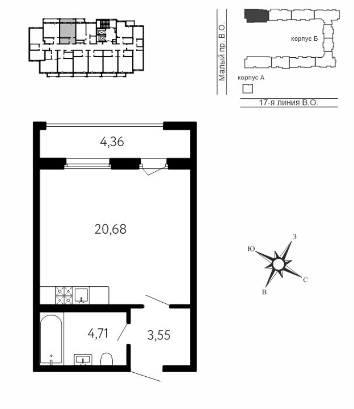 Студия 30,3 м²