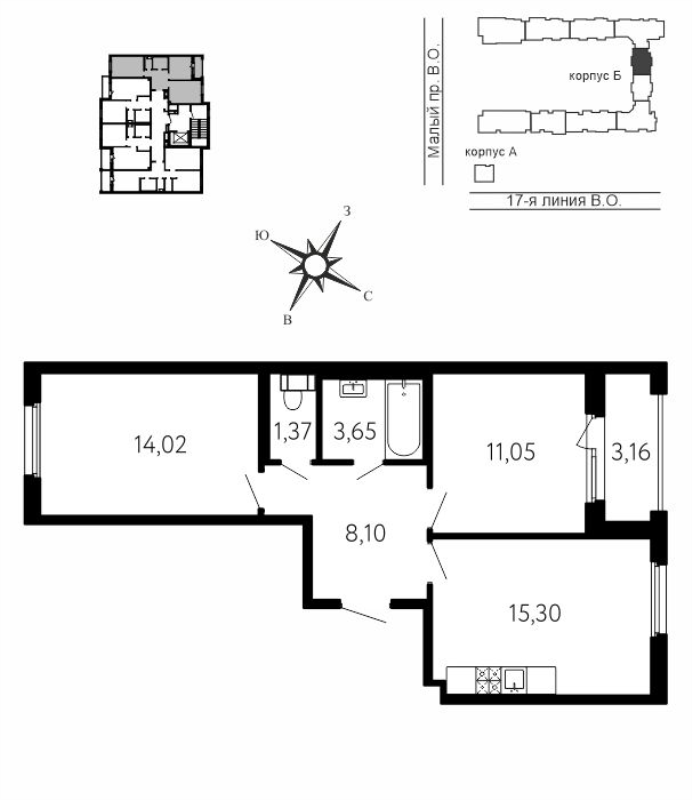 3 ккв (Евро) 55,1 м²