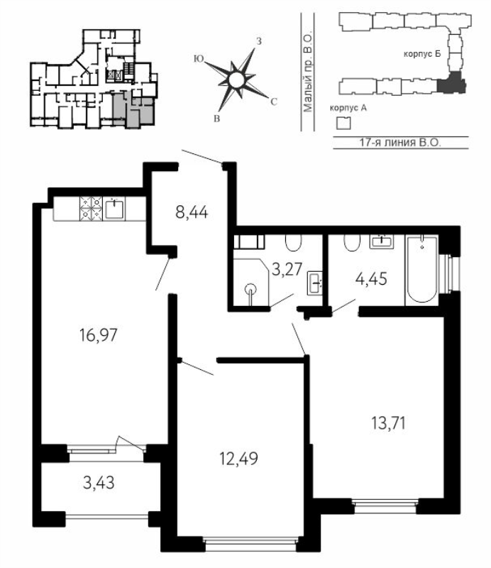 3 ккв (Евро) 61,1 м²