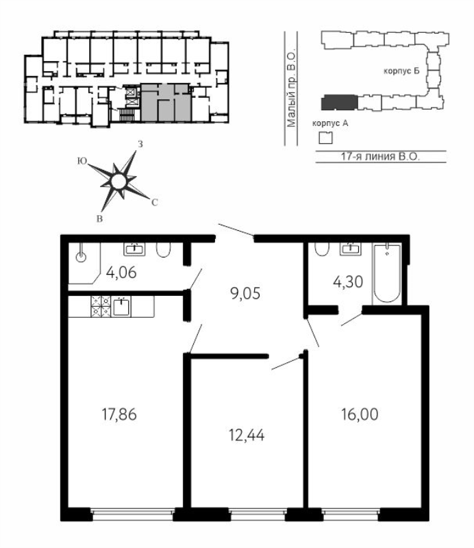 3 ккв (Евро) 63,7 м²