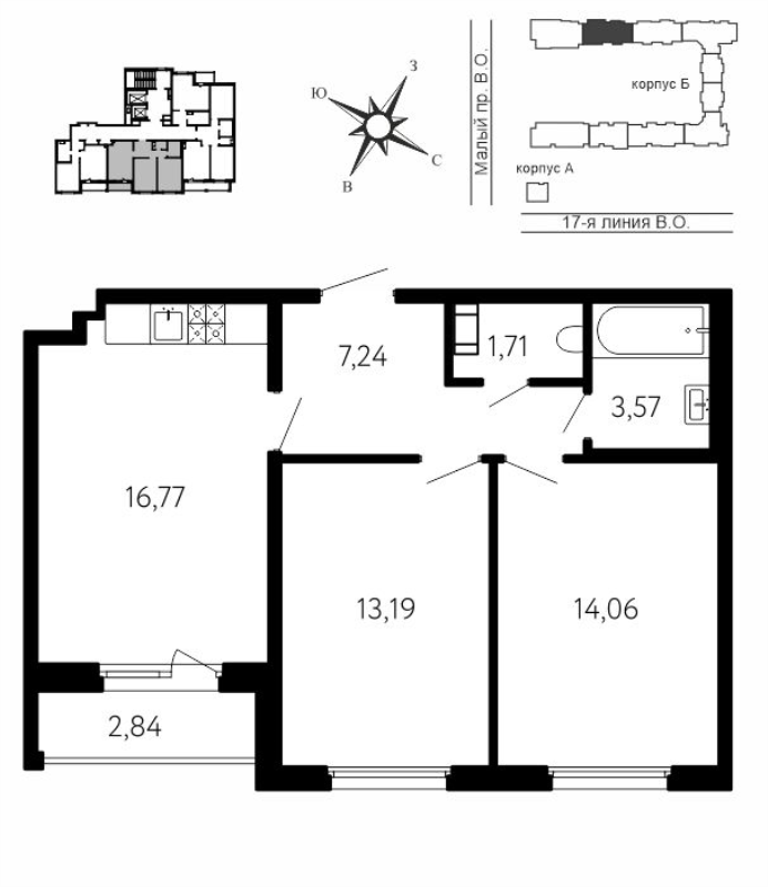 3 ккв (Евро) 58 м²