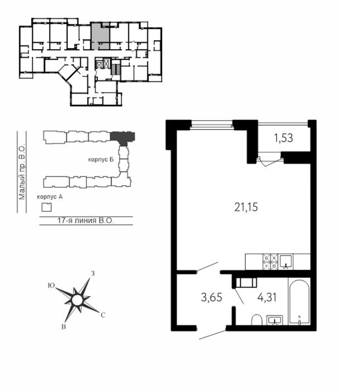 Студия 29,9 м²