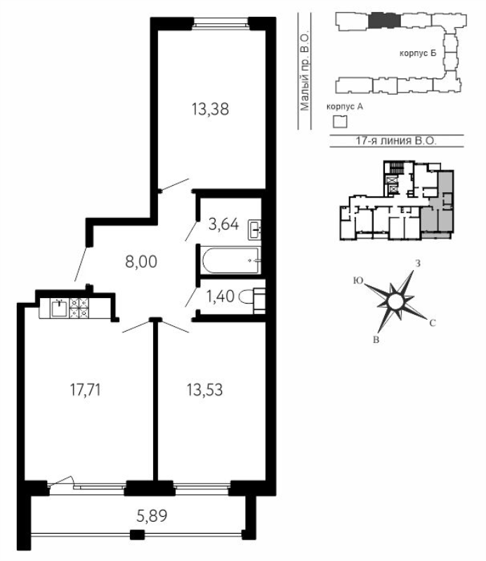3 ккв (Евро) 60,6 м²