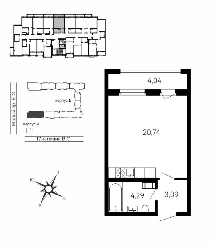 Студия 29,3 м²