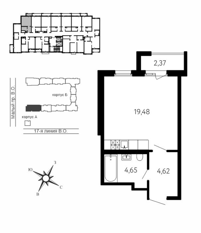 Студия 29,5 м²