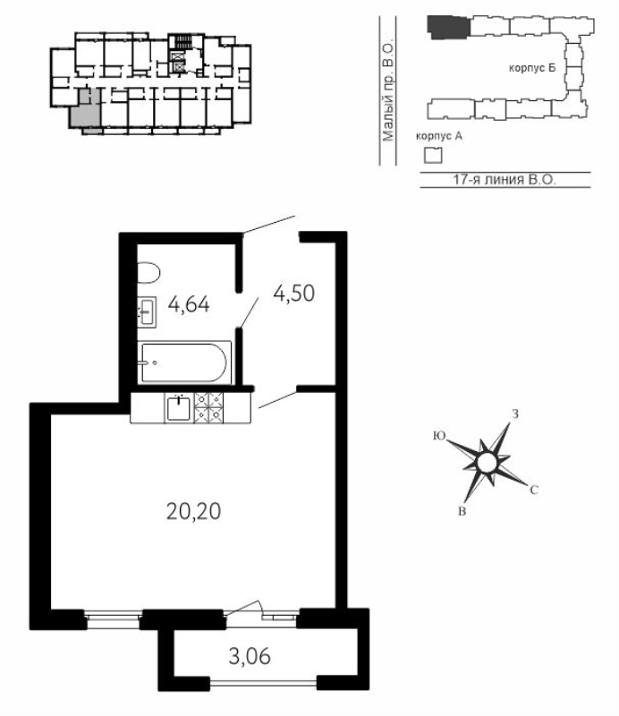 Студия 30,3 м²