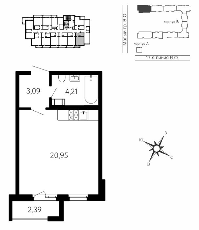 Студия 29 м²