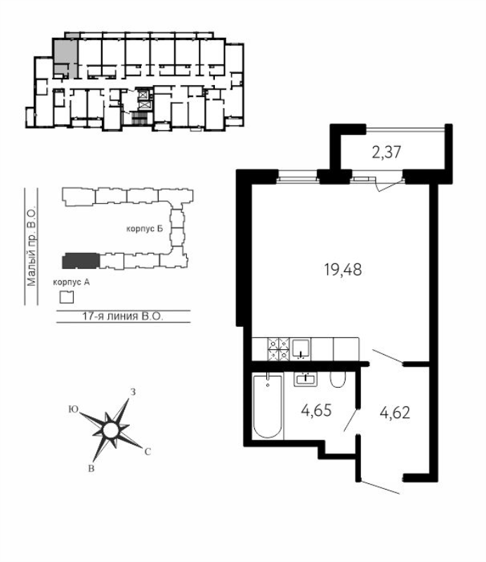 Студия 29,5 м²