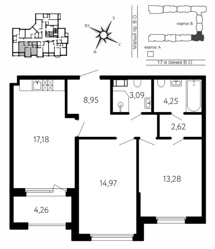 3 ккв (Евро) 66,5 м²