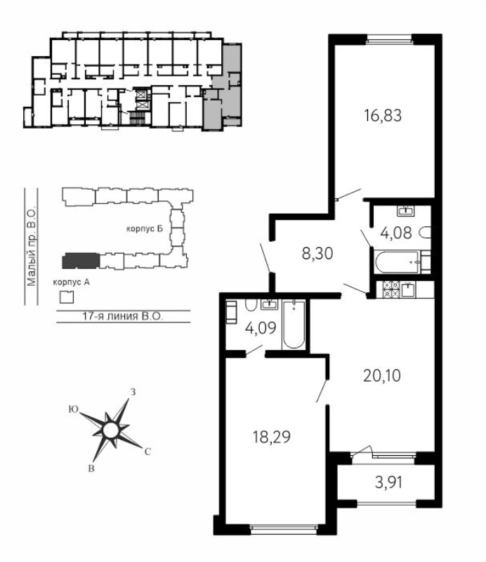3 ккв (Евро) 73,7 м²