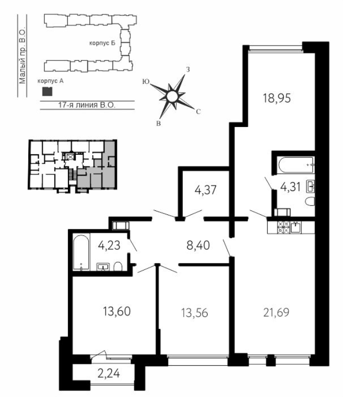 4 ккв (Евро) 88,8 м²