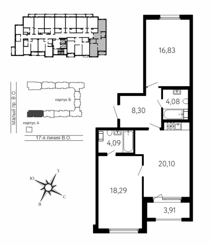 3 ккв (Евро) 73,7 м²