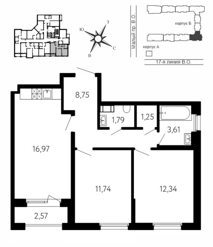 3 ккв (Евро) 57,7 м²