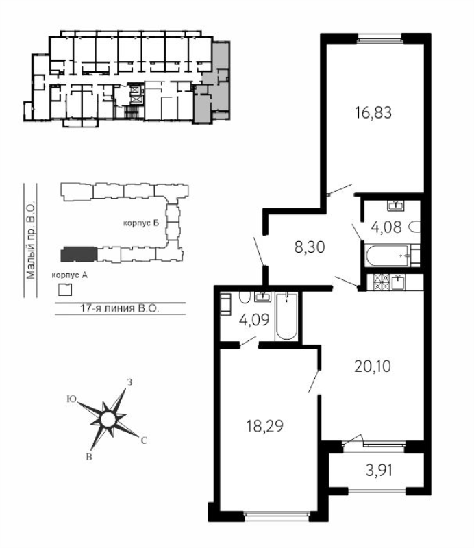 3 ккв (Евро) 73,7 м²