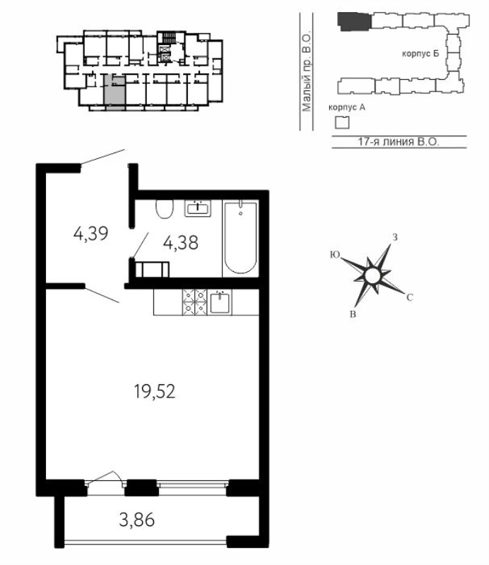 Студия 29,5 м²