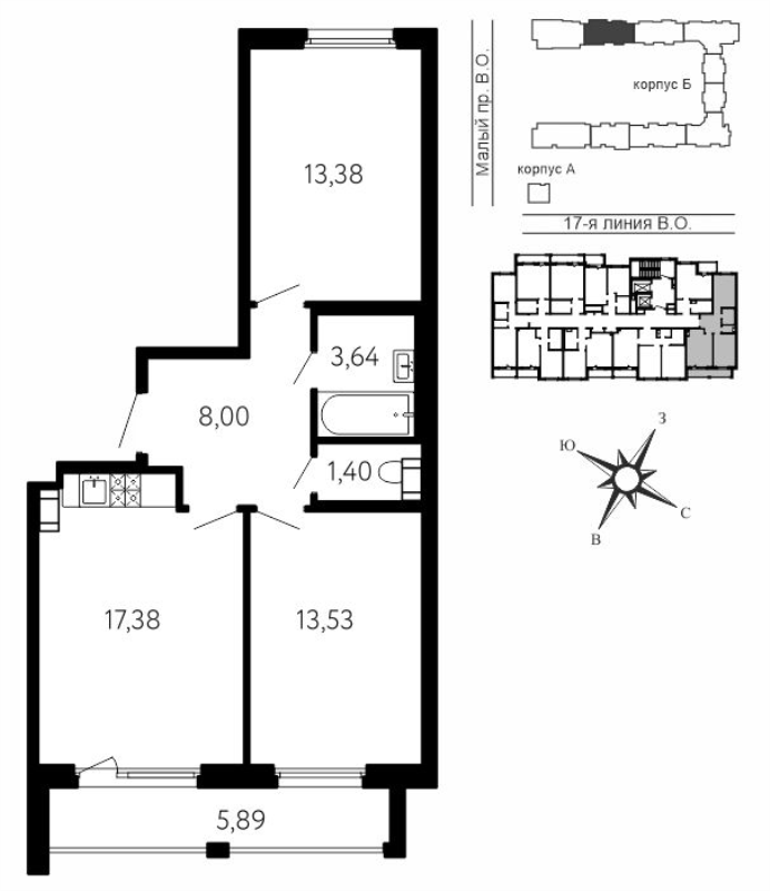 3 ккв (Евро) 60,3 м²