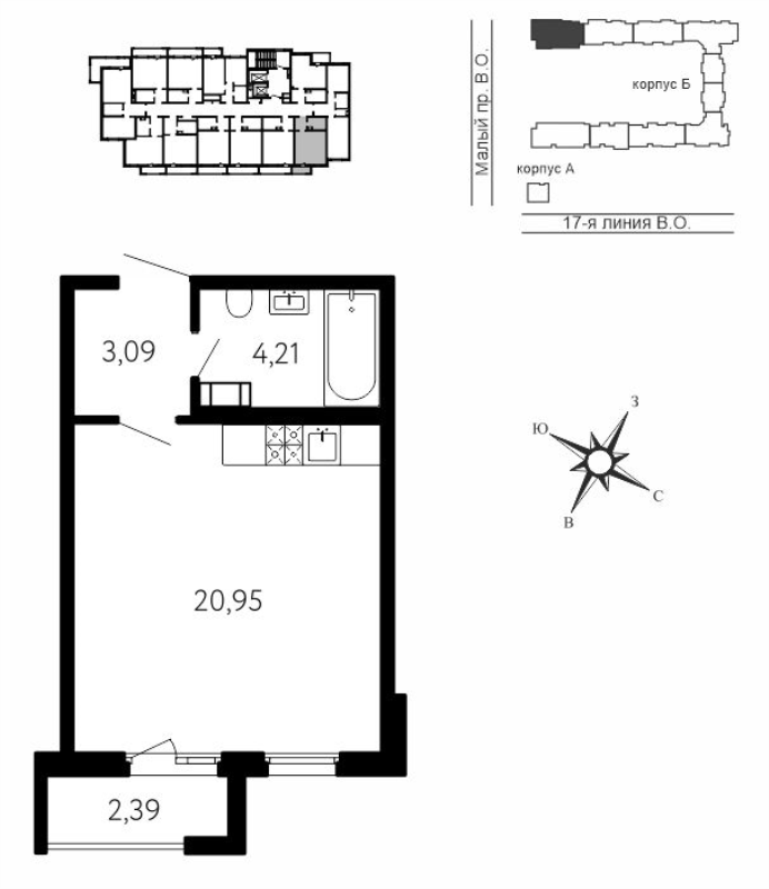 Студия 29 м²