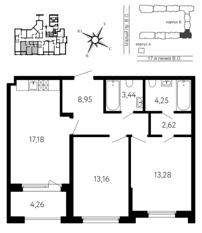 3 ккв (Евро) 65 м²
