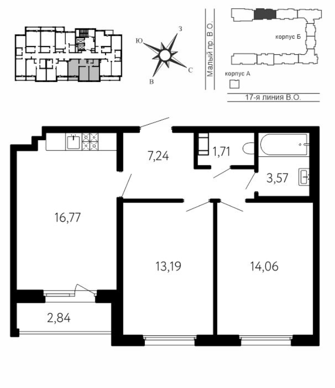 3 ккв (Евро) 58 м²