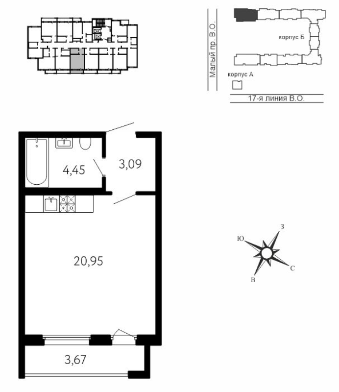 Студия 29,6 м²