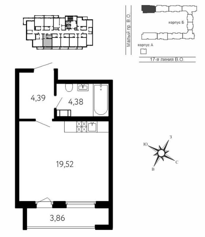 Студия 29,5 м²