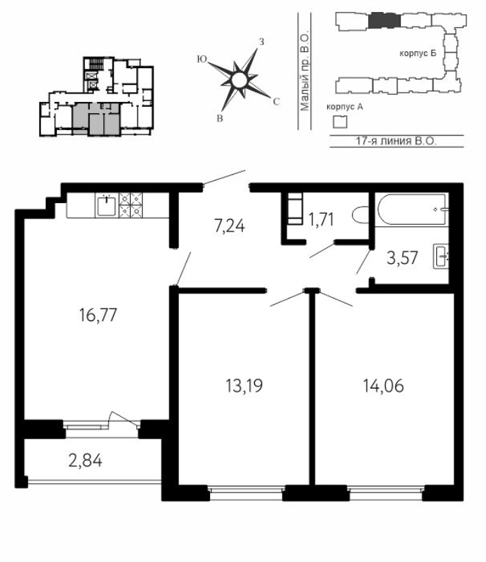 3 ккв (Евро) 58 м²