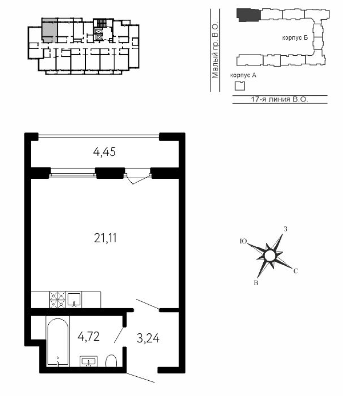 Студия 30,4 м²