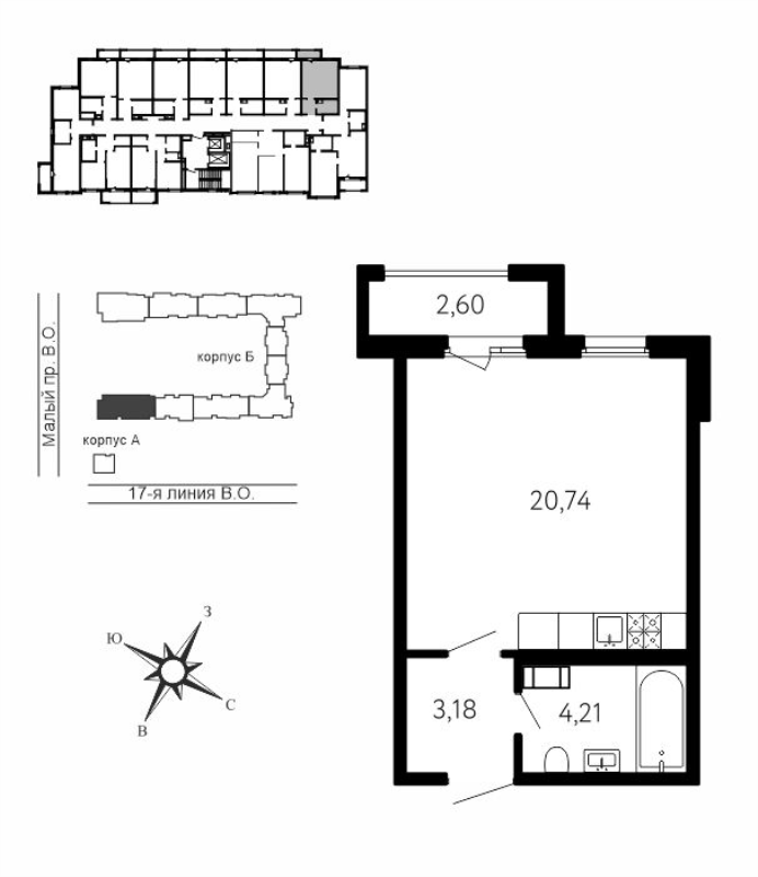 Студия 28,9 м²