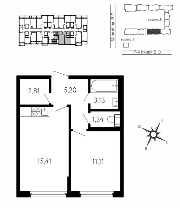2 ккв (Евро) 39 м²