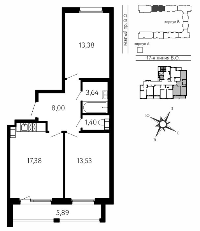 3 ккв (Евро) 60,3 м²