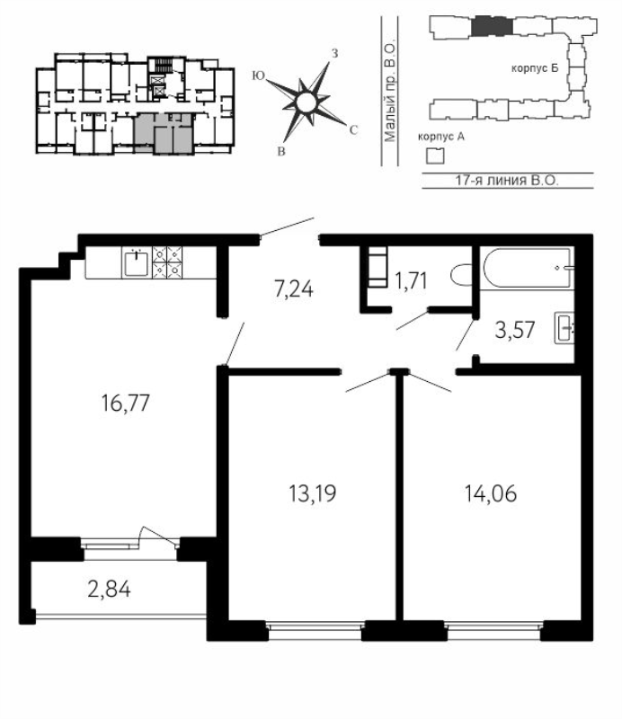 3 ккв (Евро) 58 м²