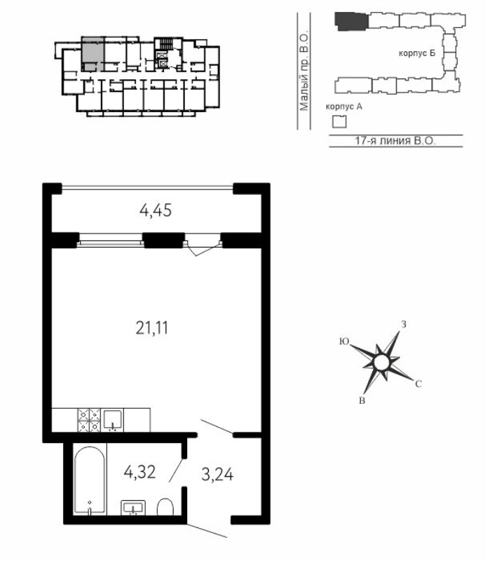 Студия 30 м²