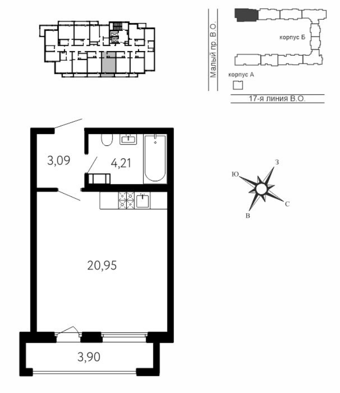 Студия 29,4 м²