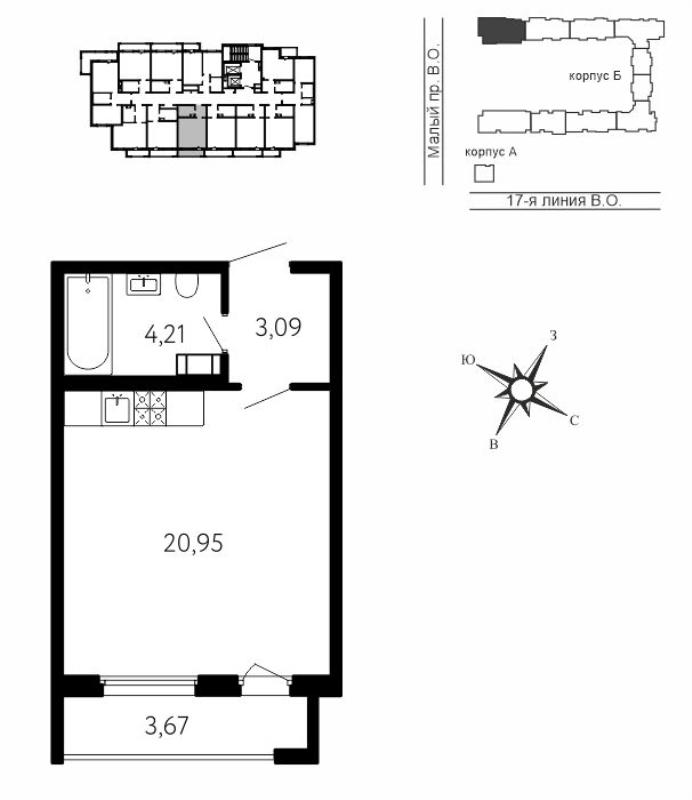 Студия 29,4 м²