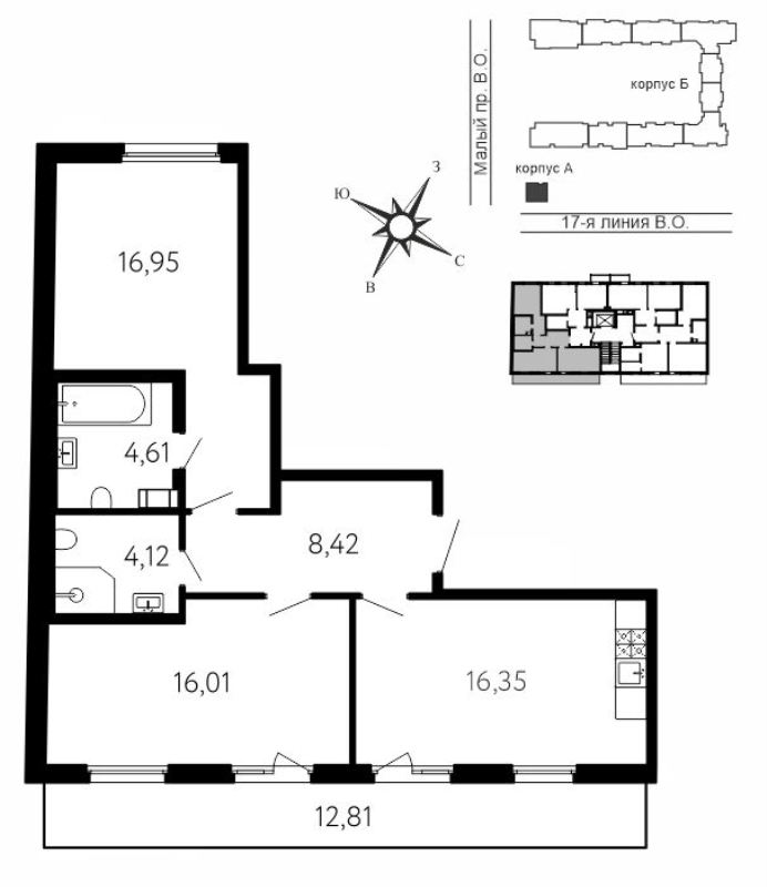 3 ккв (Евро) 70,3 м²
