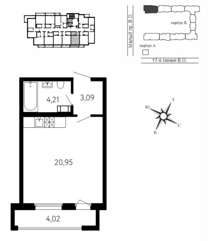 Студия 29,5 м²